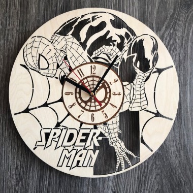 Круглые бесшумные настенные часы из дерева Spider-Man CL-0281