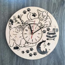 Универсальные настенные часы из дерева 7Arts Пушистые котики CL-0155