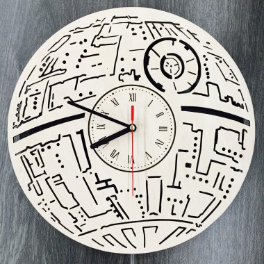 Настенные часы ручной работы из дерева 7Arts Звезда смерти CL-0104