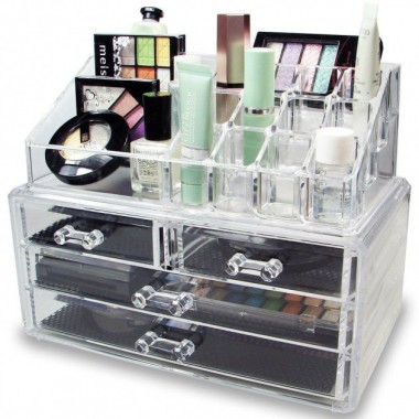 Двухуровневый оригинальный органайзер с 4 ящичками Cosmetic Storage Box для хранения косметики и аксессуаров
