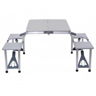 Алюминиевый стол для пикника раскладной со 4 стульями Folding Table 85х67х67 см Серебристый
